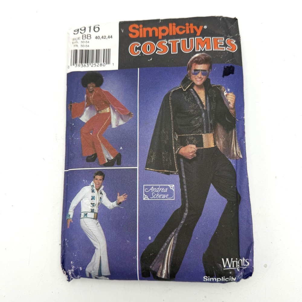 Vtg Simplicity 9916 Costume Pattern Mens BB 40-44 Elvis Jumpsuit Cape Uncut